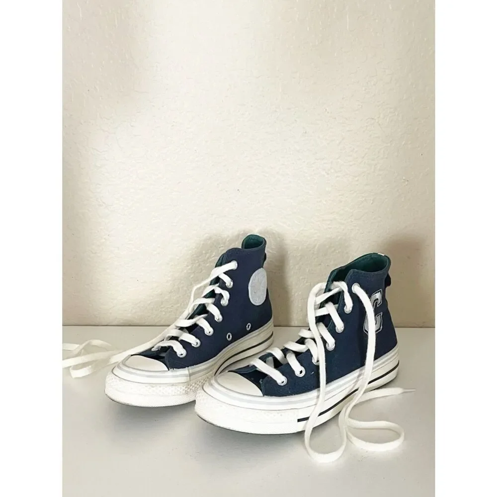 Converse Women's Chuck 70 High top 'Letterman - Obsidian' sneakers in Navy - Picture 5 of 16